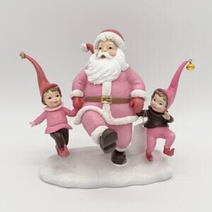 December Diamonds Retro Pink Dancing Santa Claus With Elves Christmas Figure NEW